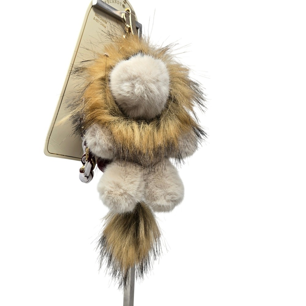 Eyecandy Lion Bag Charm Keychain Brown New Plush Heart Faux Fur Scarf